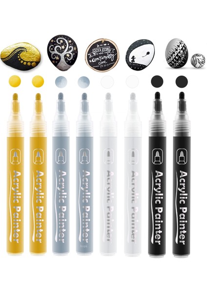 8 Adet Gümüş Tarzı 8packset Siyah Beyaz Akrilik Boya Marker Kalemler Kaya Boyama Için Taş Tuval Cam Metalik Seramik Kağıt Çizim Su Bazlı (Yurt Dışından) fiyatları