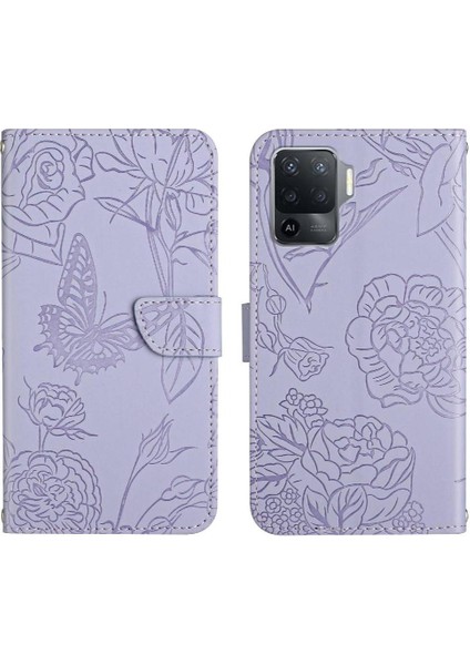 Oppo A94 4g/oppo 5 Lite Çiçekler ve Bilek Kayışı ile Kelebekler Için Kılıf (Yurt Dışından)