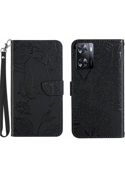 Oppo A57 4G/A77 4g Çiçekler ve Bilek Kayışı Pu ile Kelebekler Için Kılıf (Yurt Dışından)