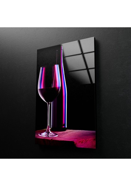 Kırmızı Şarap Temperli Cam Duvar Tablosu