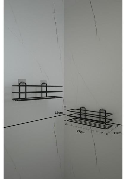 Alper Banyo Yapışkanlı Kancalı 2 Adet Düzenleyıcı Rafı Mat ve Katı Sabunluk ve Bulaşık Süngerlik Düzenleyici