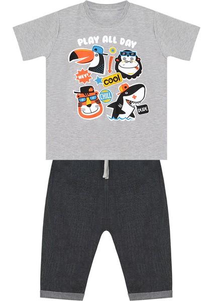 Cool Animals Erkek Çocuk T-Shirt Kapri Şort Takım modelleri