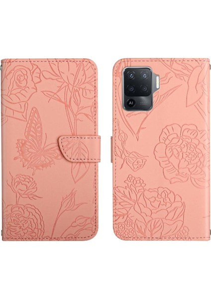 Oppo A94 4g/oppo 5 Lite Çiçekler ve Bilek Kayışı ile Kelebekler Için Kılıf (Yurt Dışından)