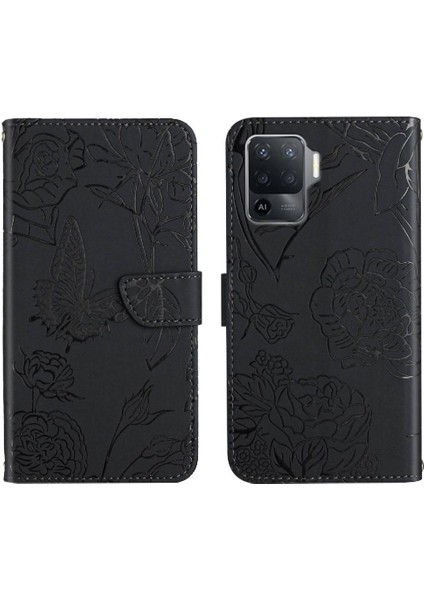 Oppo A94 4g/oppo 5 Lite Çiçekler ve Bilek Kayışı ile Kelebekler Için Kılıf (Yurt Dışından)