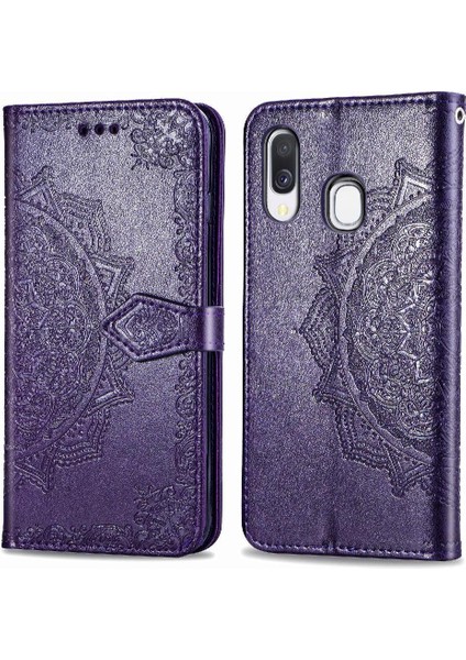 Samsung A40 Flip Kapak Zarif Desen Basit Iş Deri (Yurt Dışından)