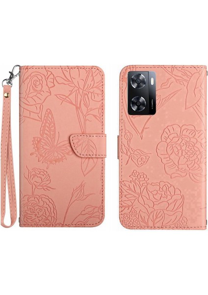 Oppo A57 4G/A77 4g Çiçekler ve Bilek Kayışı Pu ile Kelebekler Için Kılıf (Yurt Dışından)