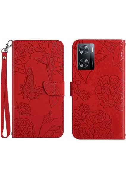 Oppo A57 4G/A77 4g Çiçekler ve Bilek Kayışı Pu ile Kelebekler Için Kılıf (Yurt Dışından)