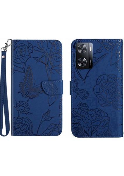 Oppo A57 4G/A77 4g Çiçekler ve Bilek Kayışı Pu ile Kelebekler Için Kılıf (Yurt Dışından)