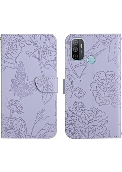 Oppo A53 4g Çiçekler ve Bilek Kayışı Darbeye Dayanıklı Kelebekler Için Kılıf (Yurt Dışından)