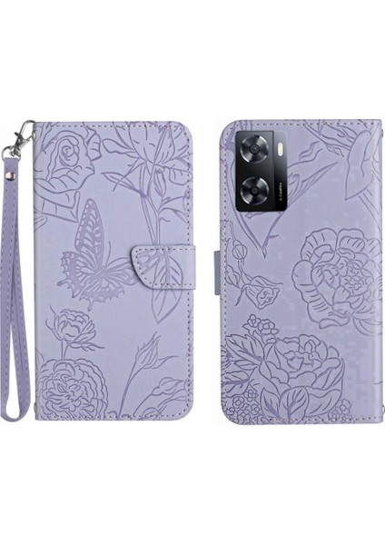 Oppo A57 4G/A77 4g Çiçekler ve Bilek Kayışı Pu ile Kelebekler Için Kılıf (Yurt Dışından)