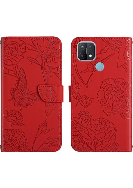 Oppo A15 Için KILIF/A15S Çiçekler ve Kelebekler Darbeye Deri Kılıf Pu (Yurt Dışından)