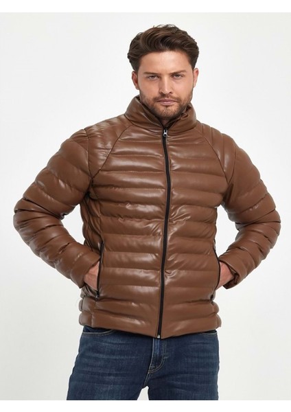 Zagmen Z01230 Erkek Slim Fit Şişme Deri Mont - Z01230 - Kahverengi - ST01230-KAHVERENGI-L