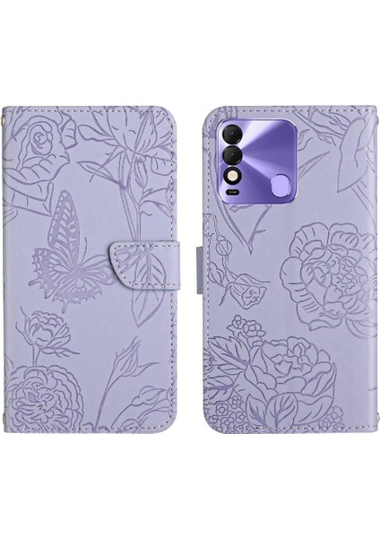 Tecno Spark 8 Darbeye Dayanıklı Deri Çanta Çiçekler ve Kelebekler Pu (Yurt Dışından)