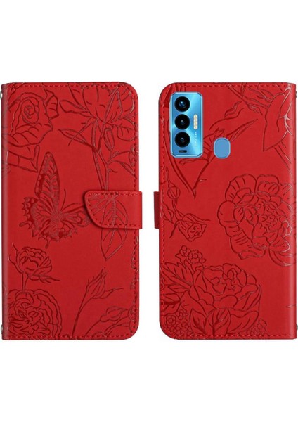 Tecno Camon 18I Darbeye Dayanıklı Deri Çanta Çiçekler ve Kelebekler Için Kılıf (Yurt Dışından)