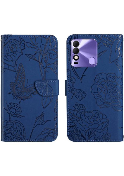 Tecno Spark 8 Darbeye Dayanıklı Deri Çanta Çiçekler ve Kelebekler Pu (Yurt Dışından)
