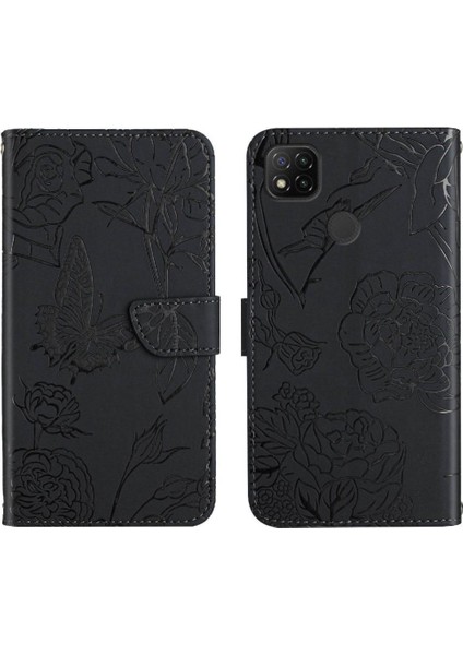 Xiaomi Redmi 9c Darbeye Deri Kılıf Çiçekler ve Kelebekler (Yurt Dışından)