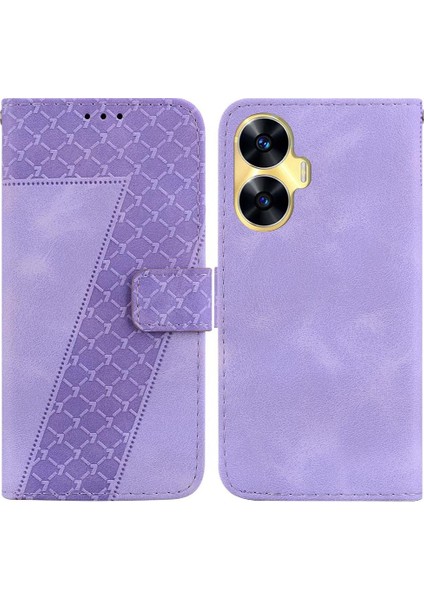 Realme C55 Kabartmalı Desen Cüzdan Kart Yuvası Fonksiyonu Pu Için Telefon Kılıfı (Yurt Dışından)