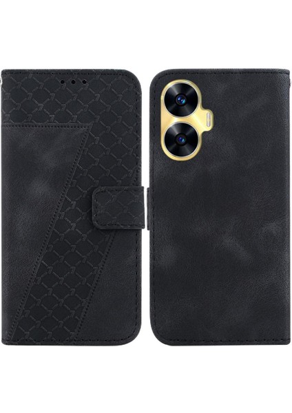 Realme C55 Kabartmalı Desen Cüzdan Kart Yuvası Fonksiyonu Pu Için Telefon Kılıfı (Yurt Dışından)