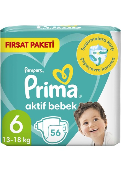 Aktif Bebek Mega Fırsat Paketi 6 Beden 13-18 kg 56'lı