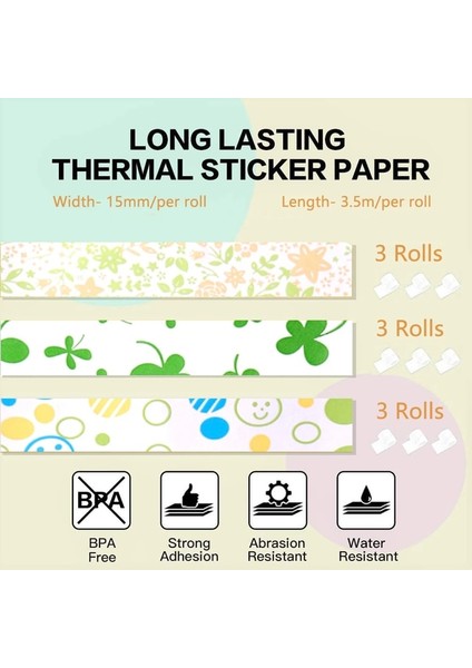 S05 9 Rulo 15MM Tarzı Phomemo Mticky Note Için Küçük Etiket Kağıdı M02PRO Yazıcı Için Desenli Termal Etiket Siyah Karakter Termal Kağıt Rulosu (Yurt Dışından)