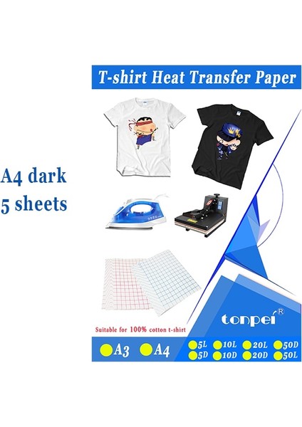A4 Koyu 5 Yaprak Stili A3 A4 T Gömlek Açık Koyu Renkli % Pamuklu Kumaşlar Için Isı Transfer Kağıdı Kumaş Mürekkep Püskürtmeli Baskı Tasarımı (Yurt Dışından)