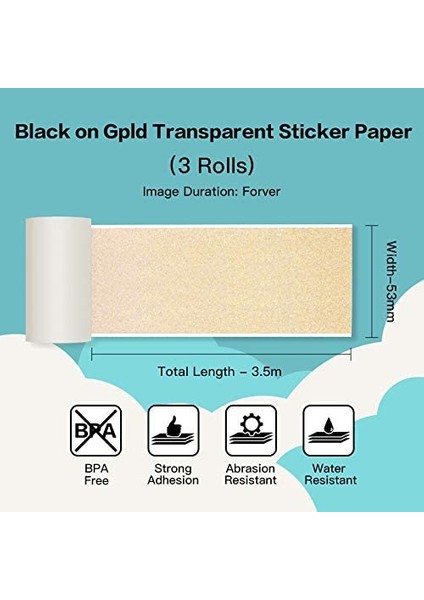 Uzun Altın Tarzı Phomemo 3 Rulo Kendinden Yapışkanlı Etiket Termal Fotoğraf Kağıdı Phomemo PROM02S Yazıcı Için Depolama Süresi 20 Yıl Fotoğraf Kağıdı (Yurt Dışından)