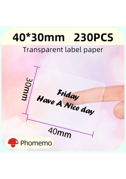Kare 40X30MM Stili Phomemo Şeffaf Şeffaf Kendinden Yapışkanlı Etiketler Phomemo Etiket Yazıcısı Için Kağıt Termal Etiket Yazdırılabilir Kağıt Rulosu (Yurt Dışından)