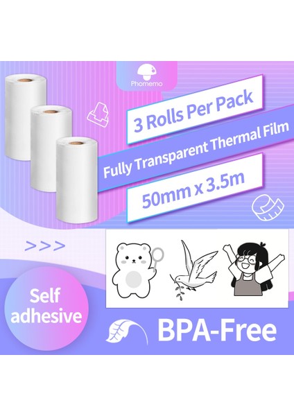 Şeffaf Stil Şeffaf Yapışkanlı Beyaz Etiket Şeffaf Termal Kağıt Phomemo PROM02S Yazıcı Için Yazdırılabilir Etiket Fotoğraf Kağıtları (Yurt Dışından) modelleri