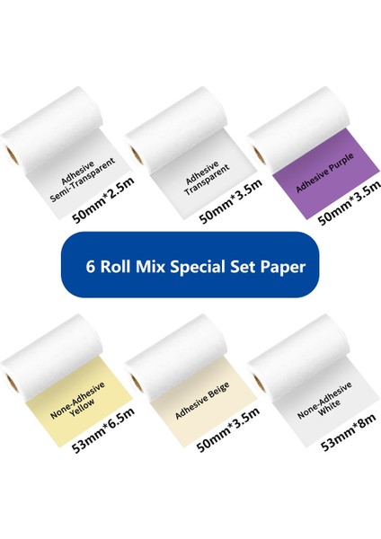 6roll Mix 6style M01 Stili Termal Kağıt Phomemo Orijinal Yapışkanlı Etiket Fotoğraf Papel Autoadhesivo Renkli Şeffaf S M02PRO Fotoğraf Yazıcısı Için (Yurt Dışından)