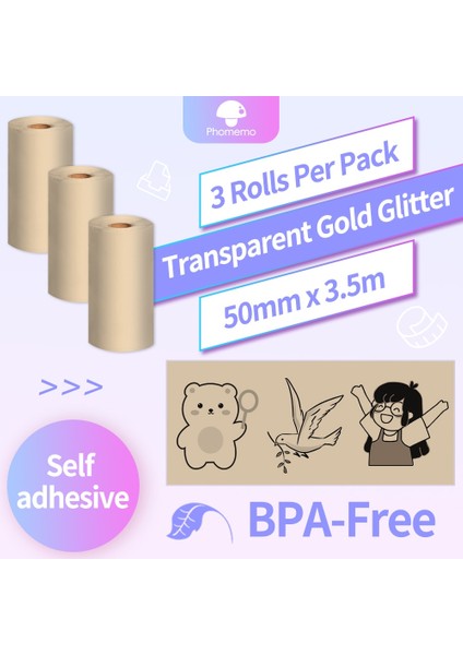 Şeffaf Altın Stili M02 Kendinden Yapışkanlı Termal Kağıt Bpa Ücretsiz Baskı Termal Fotoğraf Etiketi Phomemo SM02PRO Mini Yazıcı Için Rulo Kağıdı (Yurt Dışından)