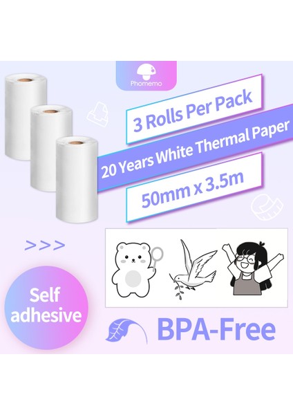 Beyaz 20YIL Stili M02 Kendinden Yapışkanlı Termal Kağıt Bpa Ücretsiz Baskı Termal Fotoğraf Etiketi Phomemo SM02PRO Mini Yazıcı Için Rulo Kağıdı (Yurt Dışından)