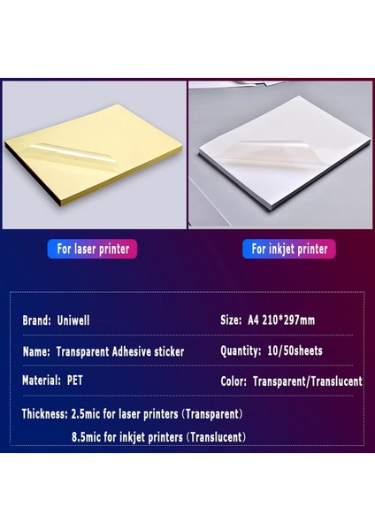 10 Yaprak Lazer Stili A4 Mürekkep Püskürtmeli Şeffaf Kendinden Yapışkanlı Pet Etiket Kağıdı Yapışkanlı Lazer Baskı Kağıdı, Suya Dayanıklı Çıkartmalarla Pet Yapıştırılabilir (Yurt Dışından)