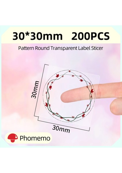 30X30MM 200 Adet B Tarzı Rcle Yuvarlak Şeffaf Desen Phomemo Etiket Yazıcı Için Kendinden Yapışkanlı Etiket Kağıdı Termal Etiket Kağıt Rulosu (Yurt Dışından)