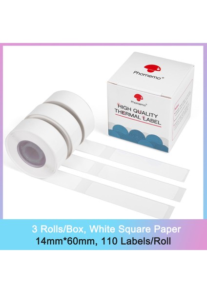 Kare Beyaz 1460 Stili Phomemo D30 Termal Etiket Biletleri Kağıt D30 Etiket Yazıcısı Kendinden Yapışkanlı Şeffaf Kare Yuvarlak Isim Etiketleri Kağıt 3 Rollsbox (Yurt Dışından)