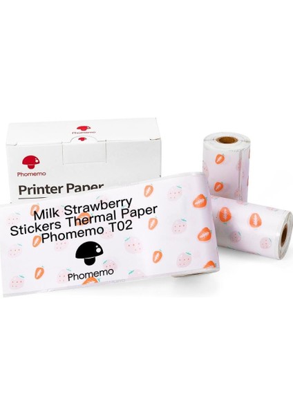 Süt Çilek Tarzı 3 Rollsbox Phomemo Beyaz Termal Kağıt Üzerinde Siyah Kendinden Yapışkanlı Etiket x 3.5mfor x Mini Taşınabilir Termal Yazıcı (Yurt Dışından)