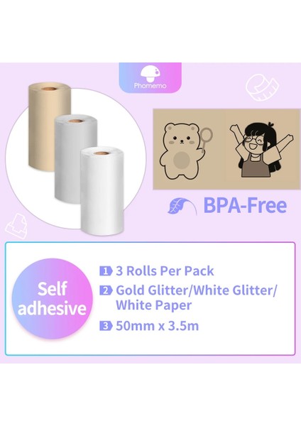 Altın Beyaz Glitter Tarzı Phomemo Kendinden Yapışkanlı Şeffaf Termal Kağıt Yazdırılabilir Etiket Etiket Kağıt Rulosu Phomemo SM02PRO Fotoğraf Yazıcısı Için (Yurt Dışından)