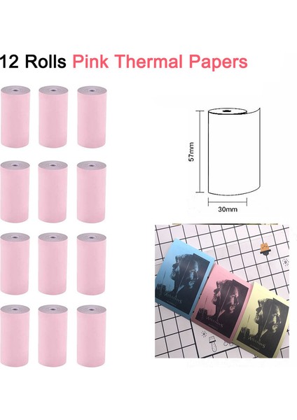 12 Pembe Stil Yazdırılabilir Beyaz Termal Kağıt Rulo Renkli Termal Etiket Termal Yazıcı Için 57*30MM Peripage A6 A9 Paperang (Yurt Dışından)