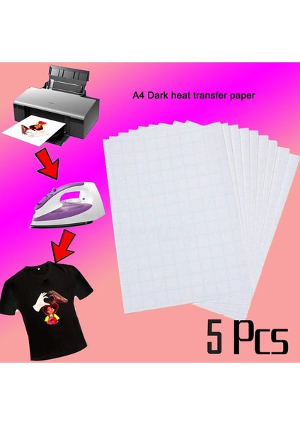 Koyu 5 Adet Tarzı A4 Açık Koyu Pamuklu Kumaş Dıy Demir Isı Basın Baskı Kağıdı T-Shirt Mürekkep Püskürtmeli Süblimasyon Baskı Kağıdı Termal Transfer Kağıdı (Yurt Dışından)