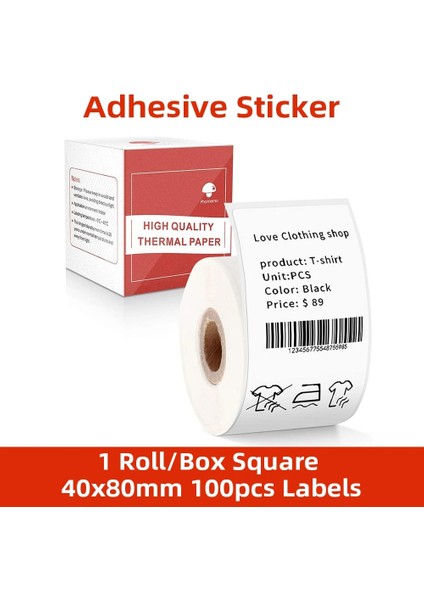 Kare 60X40MM Stili Phomemo Papel Etiket Yazıcısı Yuvarlak Kare Kağıt Etiket Çok Amaçlı Etiket Bandı Kendinden Yapışkanlı Termal Kağıt Yazıcısı (Yurt Dışından)
