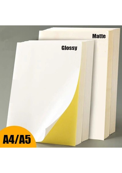 A5 Parlak 100 Yaprak Stili A4 Beyaz Yapışkanlı Etiket A5 Kendinden Yapışkanlı Baskı Kağıdı Etiket Arka Tutkallı Etiketler Yazma Mat Mürekkep Püskürtmeli Lazer Yazıcı Için (Yurt Dışından)