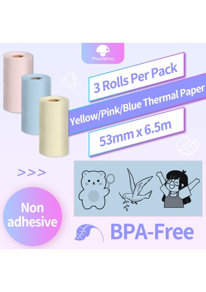 Renkli Kağıt1 Stili M02 Kendinden Yapışkanlı Termal Kağıt Bpa Ücretsiz Baskı Termal Fotoğraf Etiketi Phomemo SM02PRO Mini Yazıcı Için Rulo Kağıdı (Yurt Dışından)