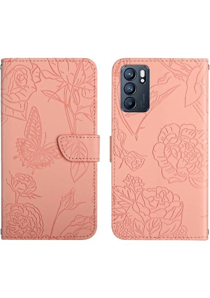 Oppo Case 6 5g Için Pu Deri Kapak Çevirin Çiçekler ve Kelebekler (Yurt Dışından)