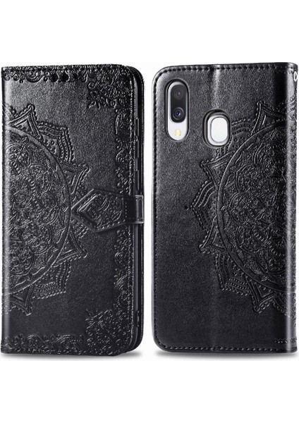 Samsung A40 Flip Kapak Zarif Desen Basit Iş Deri (Yurt Dışından)