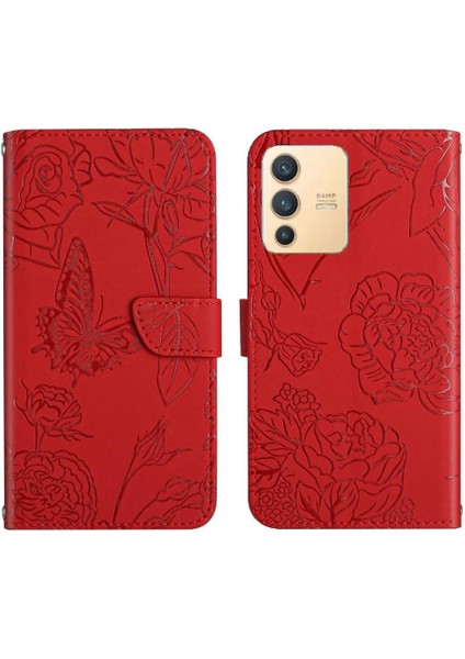 Vivo V23 5g Çiçekler ve Kelebekler Için Kılıf Darbeye Deri Kılıf Pu (Yurt Dışından)