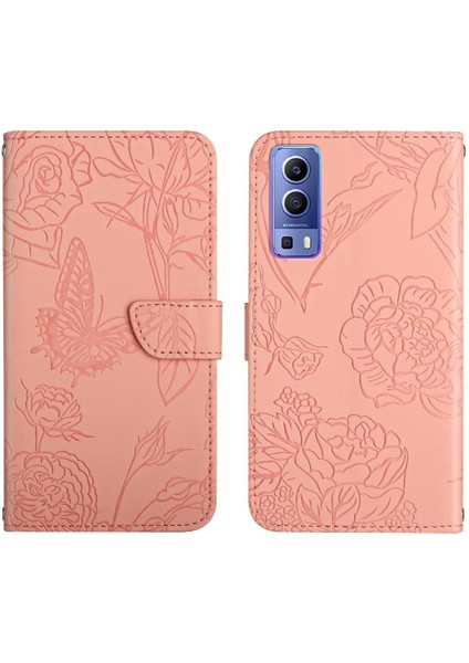 Bilek Kayışı Anti-Damla Koruma Çiçekler ve Pu ile Vivo Y72 5g Için Kılıf (Yurt Dışından)