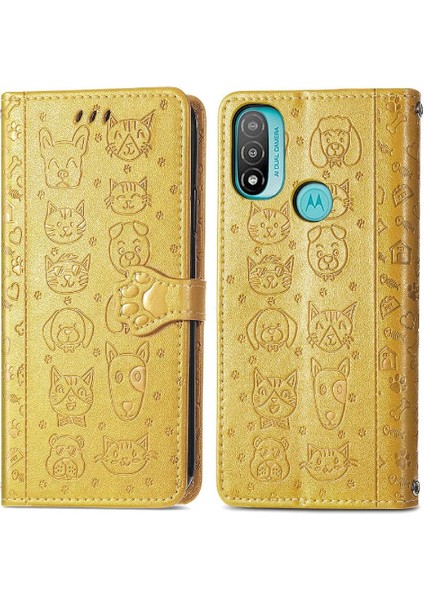 Moto E20 Flip Kapak Için Kılıf Kısa Kayış Karikatür Hayvanlar Deri Kılıf (Yurt Dışından)