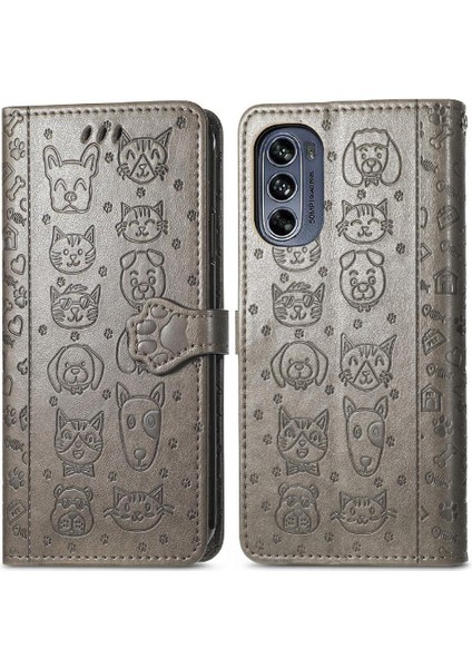 Moto G62 Flip Kapak Için Kılıf Darbeye Karikatür Hayvanlar Kısa Kayış Kılıf (Yurt Dışından)