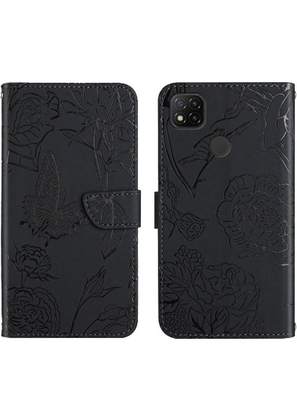 Xiaomi Redmi 9c Darbeye Deri Kılıf Çiçekler ve Kelebekler (Yurt Dışından)
