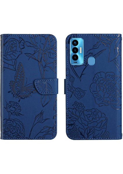 Tecno Camon 18I Darbeye Dayanıklı Deri Çanta Çiçekler ve Kelebekler Için Kılıf (Yurt Dışından)