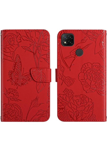 Xiaomi Redmi 9c Darbeye Deri Kılıf Çiçekler ve Kelebekler (Yurt Dışından)